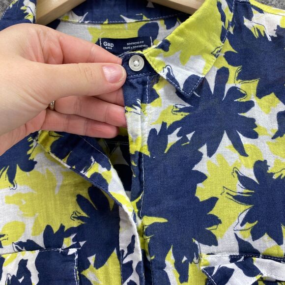 Gap Shirt Women M Medium Blue Floral Button Up Collared Long Sleeve Boyfriend - Picture 4 of 8